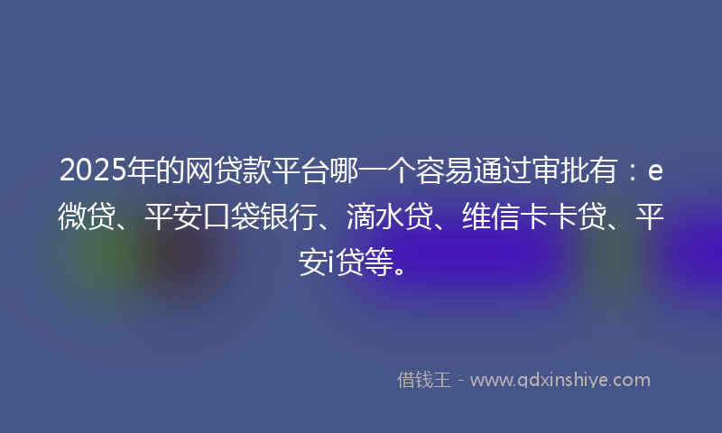 2025年的网贷款平台哪一个容易通过审批有：e微贷、平安口袋银行、滴水贷、维信卡卡贷、平安i贷等。