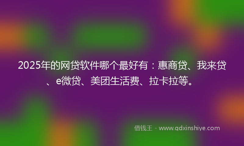 2025年的网贷软件哪个最好有：惠商贷、我来贷、e微贷、美团生活费、拉卡拉等。
