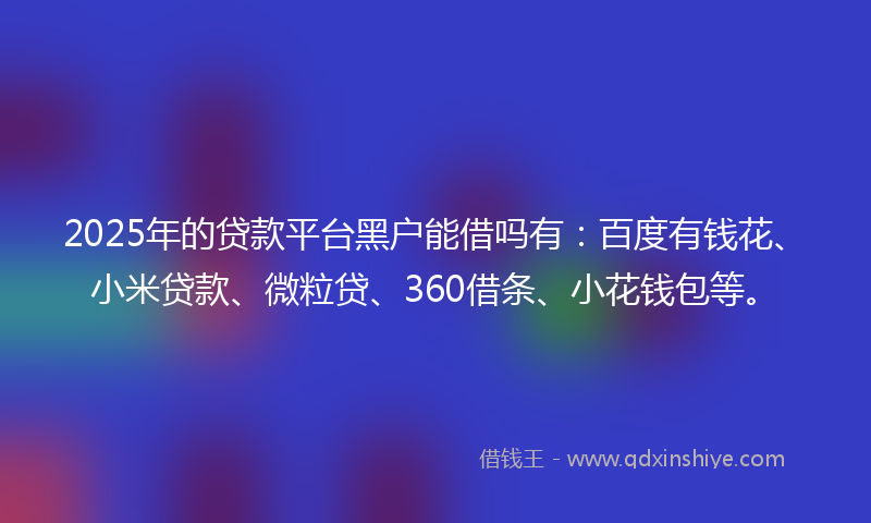 2025年的贷款平台黑户能借吗有：百度有钱花、小米贷款、微粒贷、360借条、小花钱包等。