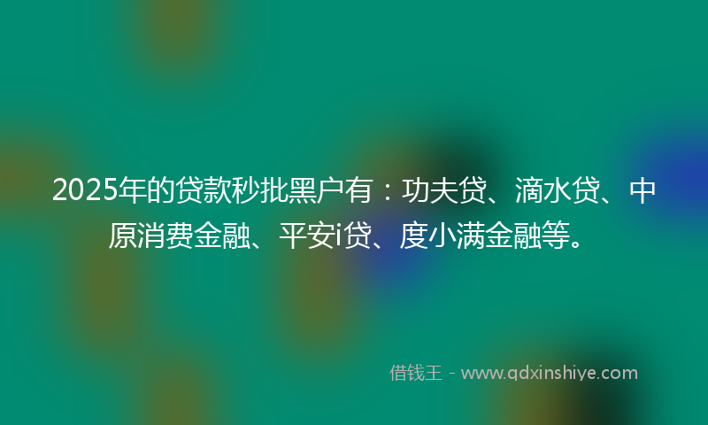 2025年的贷款秒批黑户有：功夫贷、滴水贷、中原消费金融、平安i贷、度小满金融等。