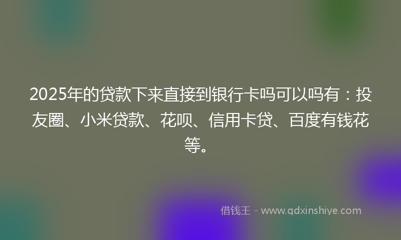 2025年的贷款下来直接到银行卡吗可以吗有：投友圈、小米贷款、花呗、信用卡贷、百度有钱花等。