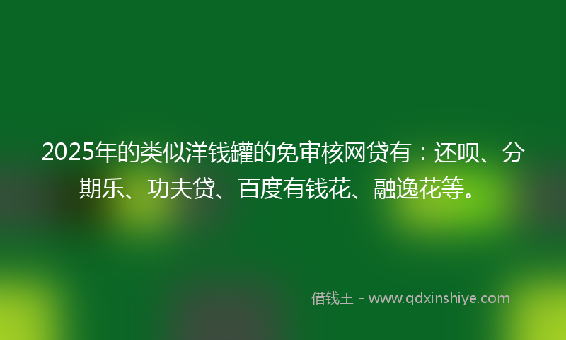 2025年的类似洋钱罐的免审核网贷有：还呗、分期乐、功夫贷、百度有钱花、融逸花等。