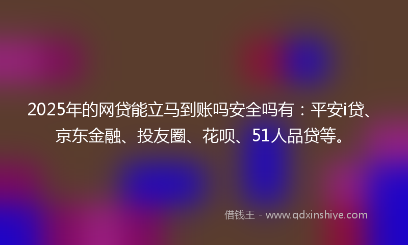 2025年的网贷能立马到账吗安全吗有：平安i贷、京东金融、投友圈、花呗、51人品贷等。