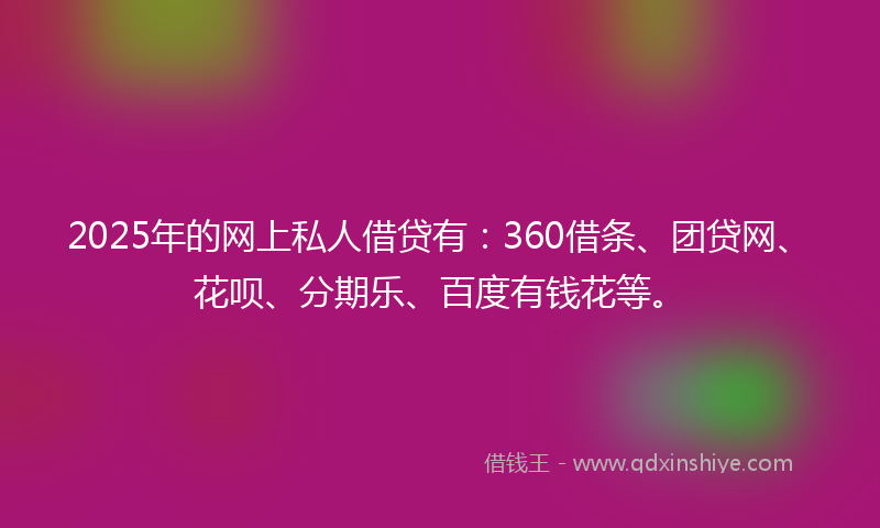 2025年的网上私人借贷有：360借条、团贷网、花呗、分期乐、百度有钱花等。