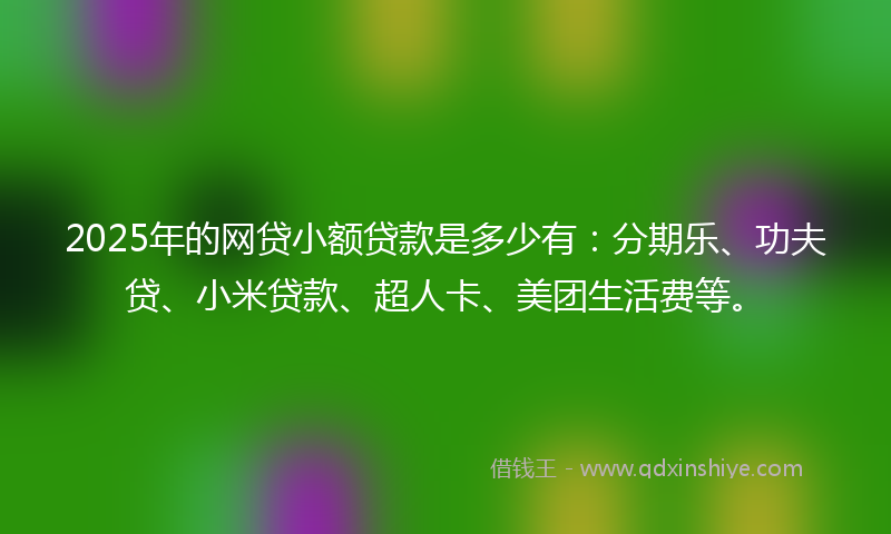 2025年的网贷小额贷款是多少有：分期乐、功夫贷、小米贷款、超人卡、美团生活费等。