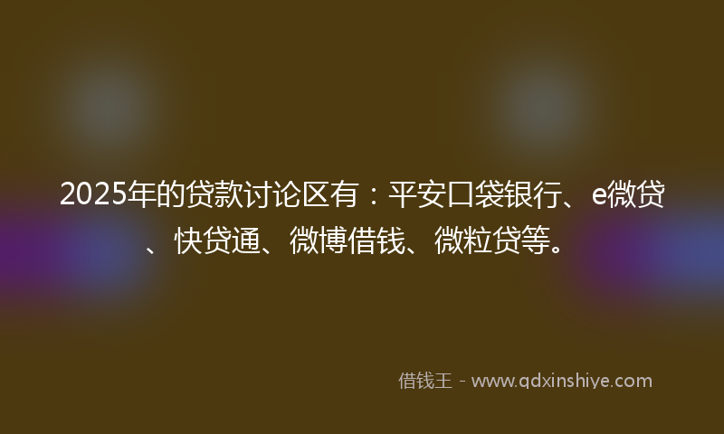 2025年的贷款讨论区有：平安口袋银行、e微贷、快贷通、微博借钱、微粒贷等。