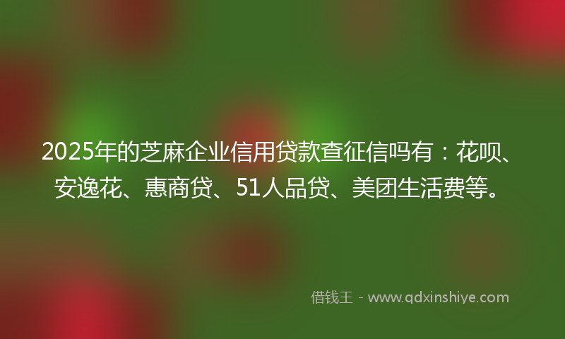 2025年的芝麻企业信用贷款查征信吗有：花呗、安逸花、惠商贷、51人品贷、美团生活费等。