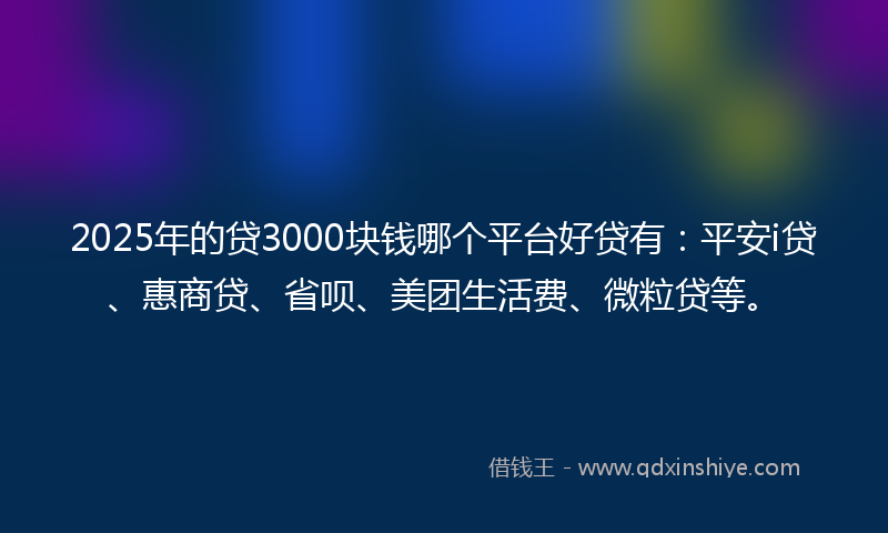 2025年的贷3000块钱哪个平台好贷有：平安i贷、惠商贷、省呗、美团生活费、微粒贷等。