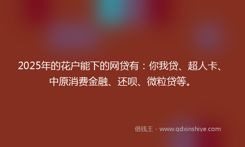 2025年的花户能下的网贷有：你我贷、超人卡、中原消费金融、还呗、微粒贷等。