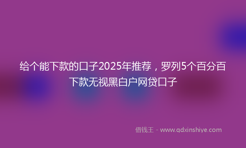 给个能下款的口子2025年推荐，罗列5个百分百下款无视黑白户网贷口子