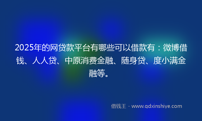 2025年的网贷款平台有哪些可以借款有：微博借钱、人人贷、中原消费金融、随身贷、度小满金融等。