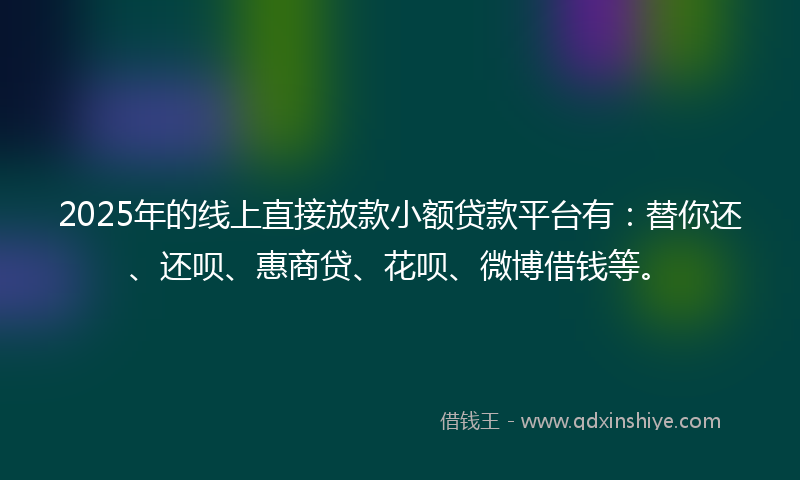 2025年的线上直接放款小额贷款平台有：替你还、还呗、惠商贷、花呗、微博借钱等。