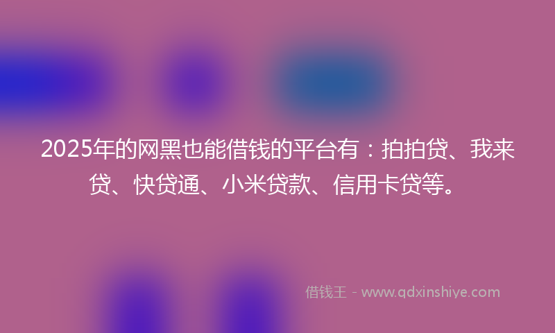 2025年的网黑也能借钱的平台有：拍拍贷、我来贷、快贷通、小米贷款、信用卡贷等。