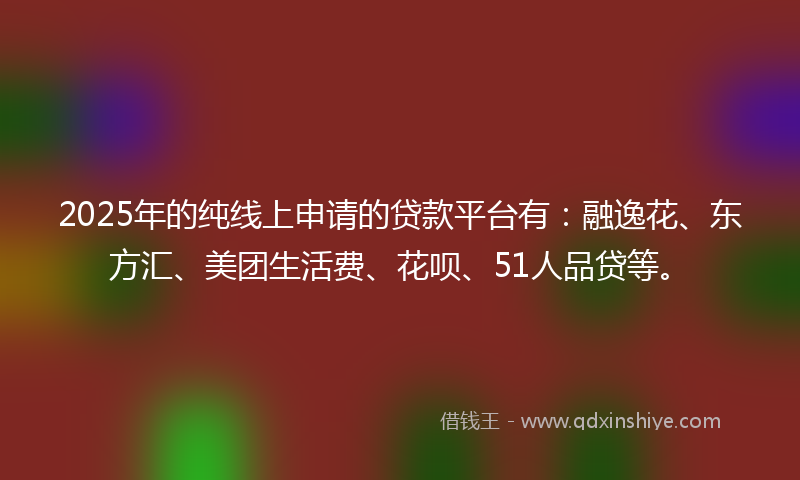 2025年的纯线上申请的贷款平台有：融逸花、东方汇、美团生活费、花呗、51人品贷等。