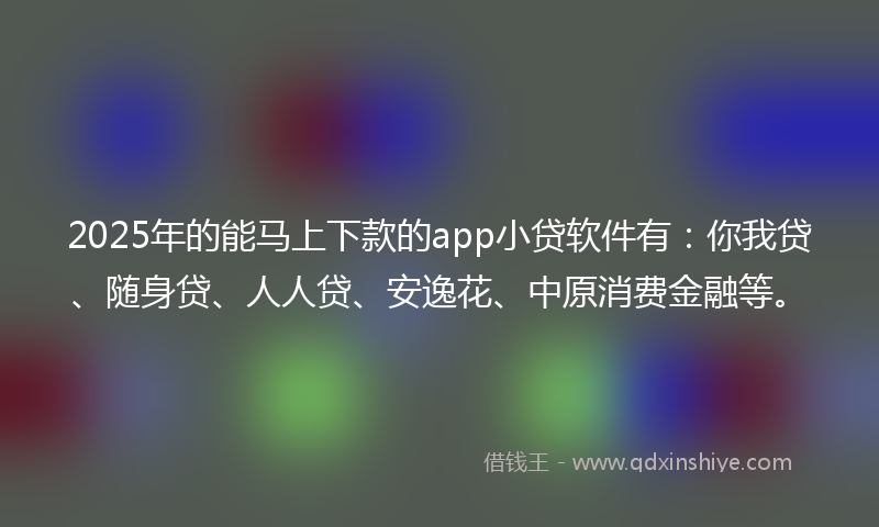 2025年的能马上下款的app小贷软件有：你我贷、随身贷、人人贷、安逸花、中原消费金融等。