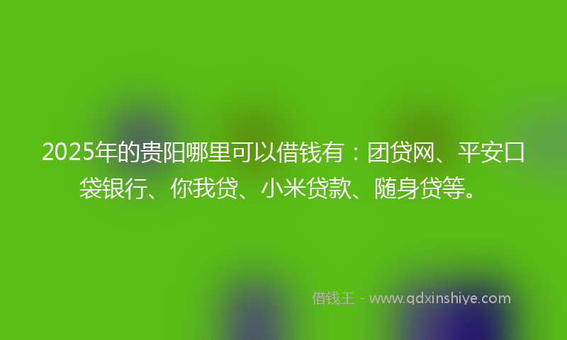 2025年的贵阳哪里可以借钱有：团贷网、平安口袋银行、你我贷、小米贷款、随身贷等。