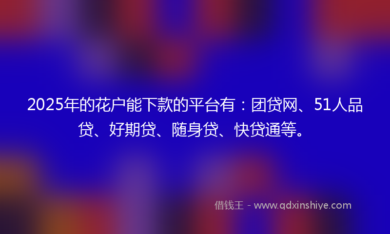 2025年的花户能下款的平台有：团贷网、51人品贷、好期贷、随身贷、快贷通等。