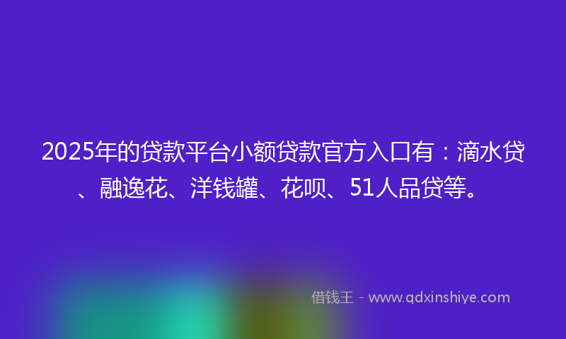 2025年的贷款平台小额贷款官方入口有：滴水贷、融逸花、洋钱罐、花呗、51人品贷等。