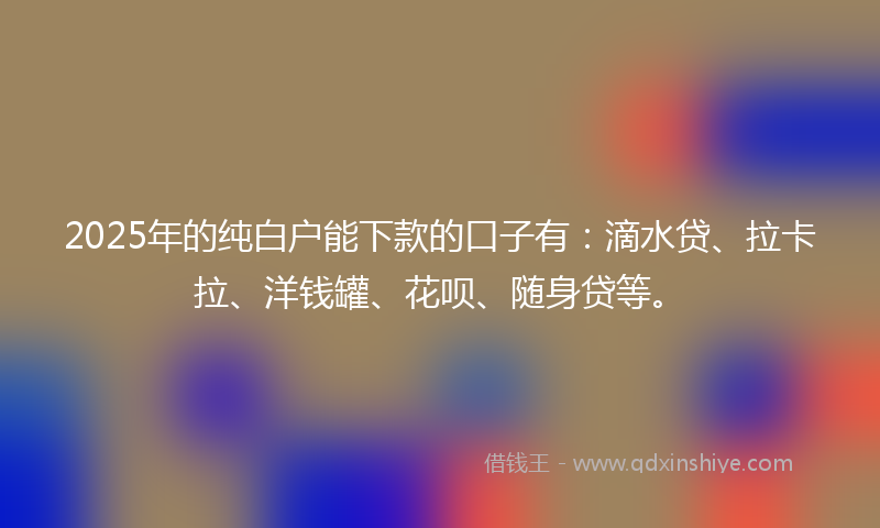 2025年的纯白户能下款的口子有：滴水贷、拉卡拉、洋钱罐、花呗、随身贷等。