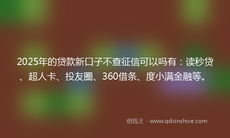 2025年的贷款新口子不查征信可以吗有：读秒贷、超人卡、投友圈、360借条、度小满金融等。