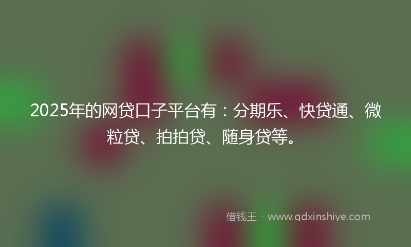 2025年的网贷口子平台有：分期乐、快贷通、微粒贷、拍拍贷、随身贷等。