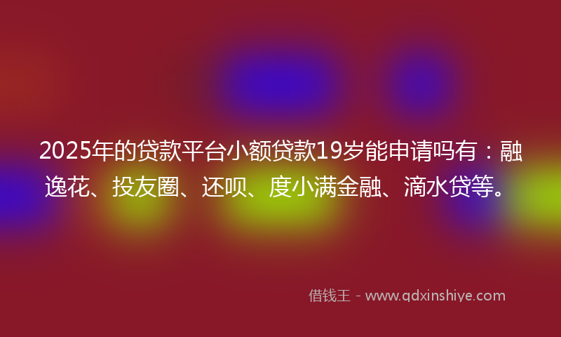 2025年的贷款平台小额贷款19岁能申请吗有：融逸花、投友圈、还呗、度小满金融、滴水贷等。