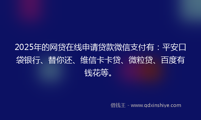 2025年的网贷在线申请贷款微信支付有：平安口袋银行、替你还、维信卡卡贷、微粒贷、百度有钱花等。