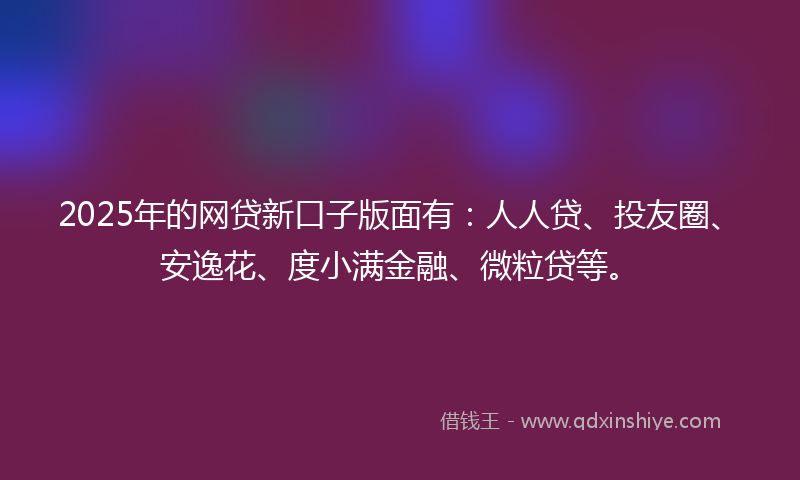 2025年的网贷新口子版面有：人人贷、投友圈、安逸花、度小满金融、微粒贷等。