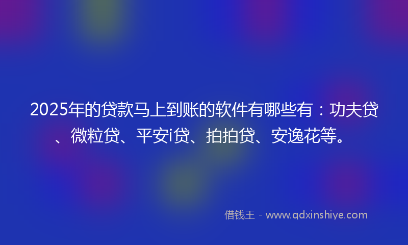 2025年的贷款马上到账的软件有哪些有：功夫贷、微粒贷、平安i贷、拍拍贷、安逸花等。