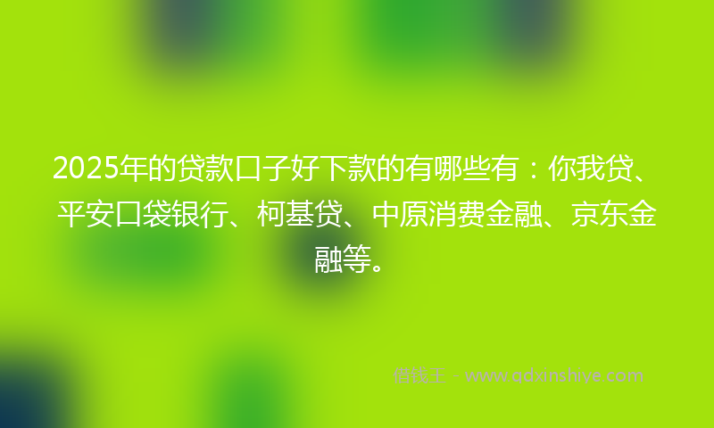 2025年的贷款口子好下款的有哪些有：你我贷、平安口袋银行、柯基贷、中原消费金融、京东金融等。