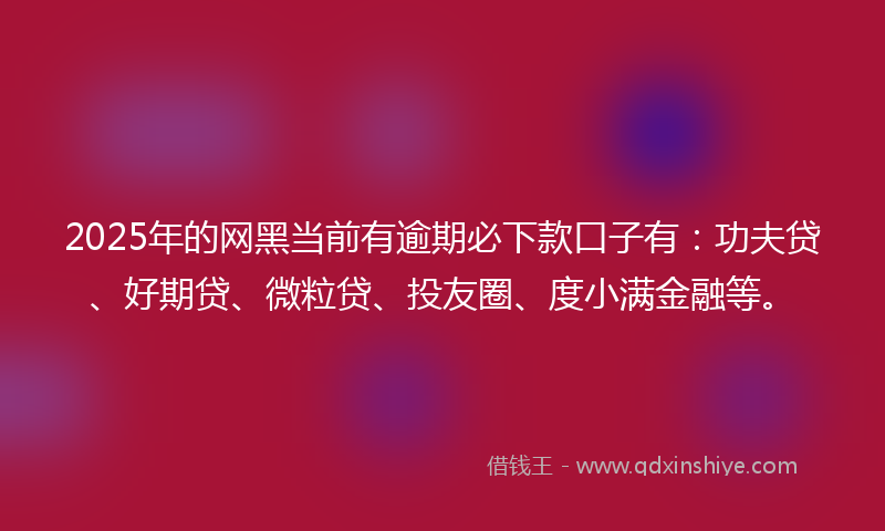 2025年的网黑当前有逾期必下款口子有：功夫贷、好期贷、微粒贷、投友圈、度小满金融等。