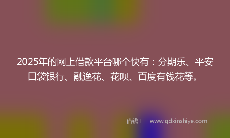 2025年的网上借款平台哪个快有：分期乐、平安口袋银行、融逸花、花呗、百度有钱花等。