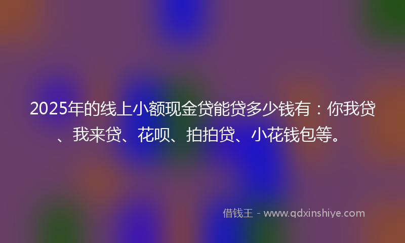 2025年的线上小额现金贷能贷多少钱有：你我贷、我来贷、花呗、拍拍贷、小花钱包等。