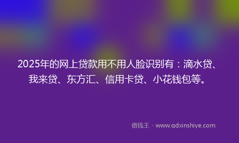 2025年的网上贷款用不用人脸识别有：滴水贷、我来贷、东方汇、信用卡贷、小花钱包等。