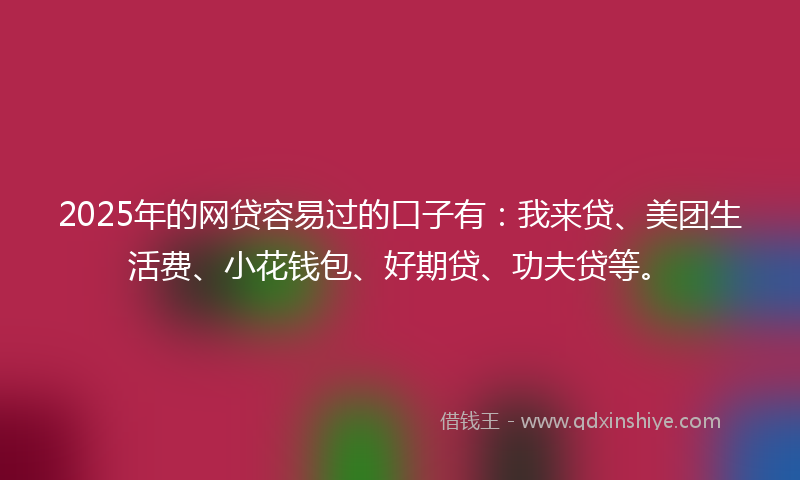 2025年的网贷容易过的口子有：我来贷、美团生活费、小花钱包、好期贷、功夫贷等。