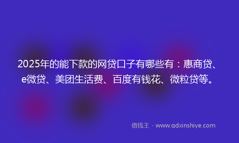 2025年的能下款的网贷口子有哪些有：惠商贷、e微贷、美团生活费、百度有钱花、微粒贷等。
