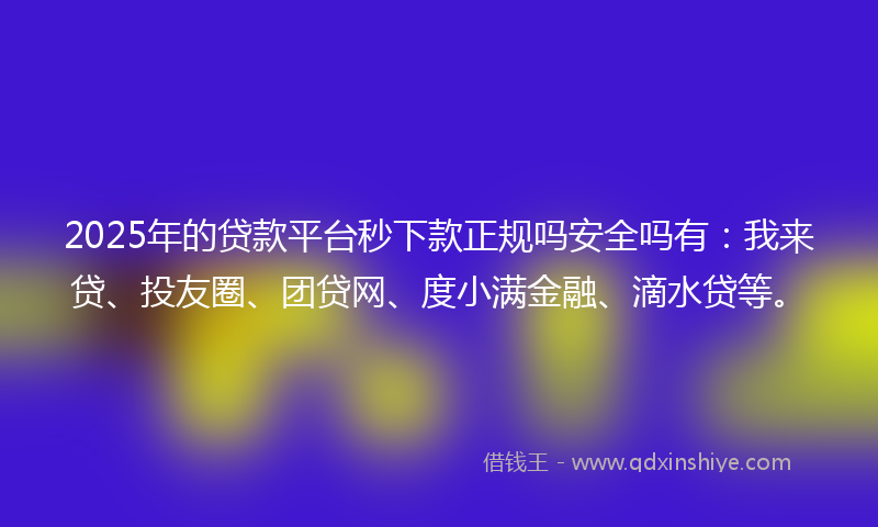 2025年的贷款平台秒下款正规吗安全吗有：我来贷、投友圈、团贷网、度小满金融、滴水贷等。