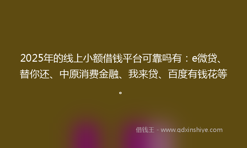 2025年的线上小额借钱平台可靠吗有：e微贷、替你还、中原消费金融、我来贷、百度有钱花等。