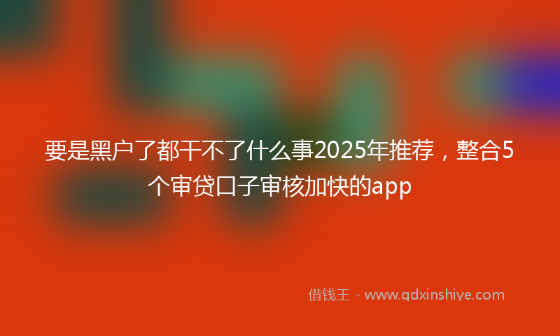 要是黑户了都干不了什么事2025年推荐，整合5个审贷口子审核加快的app