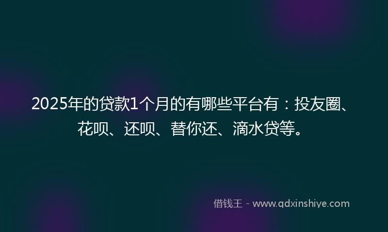 2025年的贷款1个月的有哪些平台有：投友圈、花呗、还呗、替你还、滴水贷等。