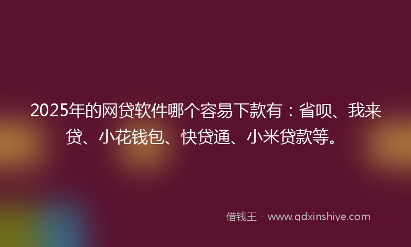 2025年的网贷软件哪个容易下款有：省呗、我来贷、小花钱包、快贷通、小米贷款等。