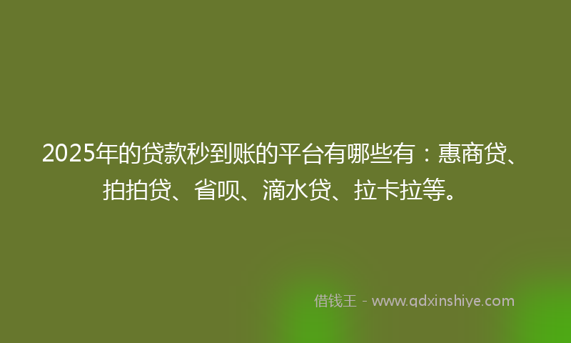 2025年的贷款秒到账的平台有哪些有：惠商贷、拍拍贷、省呗、滴水贷、拉卡拉等。