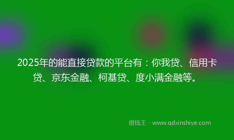2025年的能直接贷款的平台有：你我贷、信用卡贷、京东金融、柯基贷、度小满金融等。