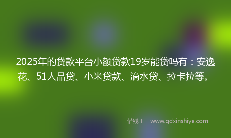 2025年的贷款平台小额贷款19岁能贷吗有：安逸花、51人品贷、小米贷款、滴水贷、拉卡拉等。