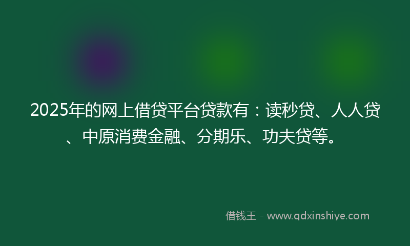 2025年的网上借贷平台贷款有：读秒贷、人人贷、中原消费金融、分期乐、功夫贷等。
