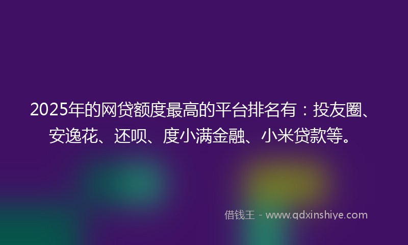 2025年的网贷额度最高的平台排名有：投友圈、安逸花、还呗、度小满金融、小米贷款等。