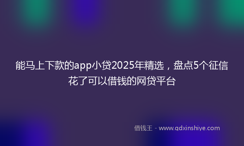 能马上下款的app小贷2025年精选，盘点5个征信花了可以借钱的网贷平台