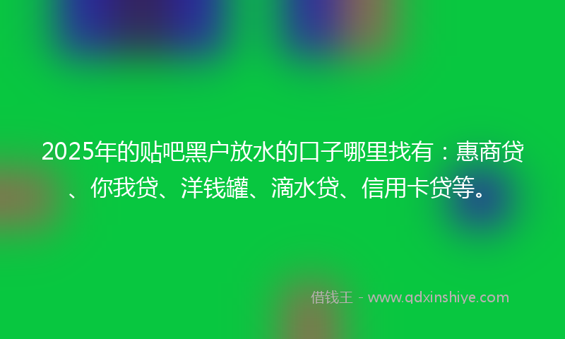 2025年的贴吧黑户放水的口子哪里找有：惠商贷、你我贷、洋钱罐、滴水贷、信用卡贷等。