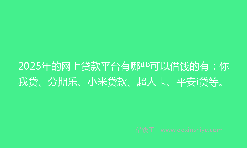 2025年的网上贷款平台有哪些可以借钱的有：你我贷、分期乐、小米贷款、超人卡、平安i贷等。