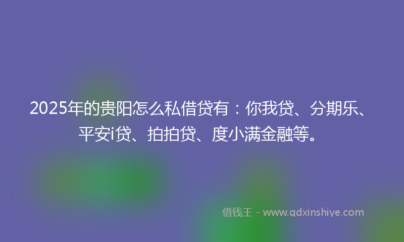 2025年的贵阳怎么私借贷有：你我贷、分期乐、平安i贷、拍拍贷、度小满金融等。